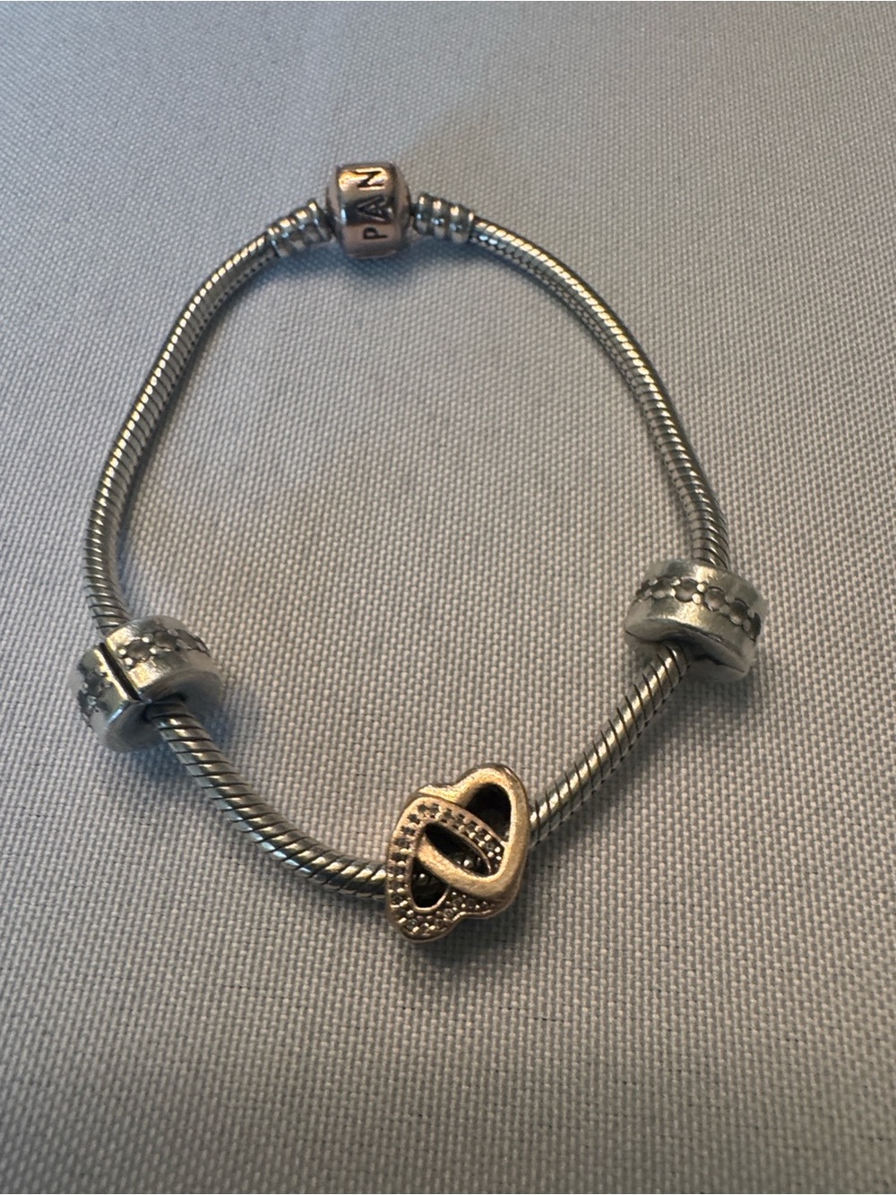 Pandora Two-Tone Snake Chain Bracelet with Rose Gold Heart Accent - Picture 2 of 6
